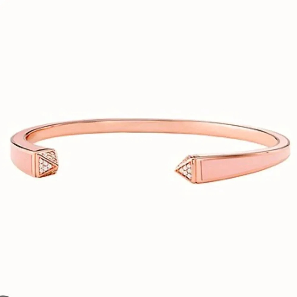 Michael Kors Women's Mercer Pyramid Pave Open Cuff Rose Gold Bracelet